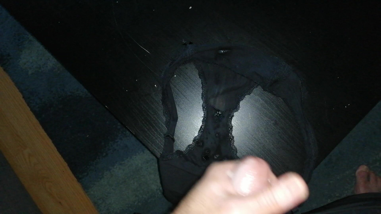 Fat old man jerking his hard cock and cumming in his wife panties.