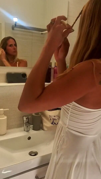 Beautiful blonde new wife in see through mini white dress shows her tiny thong and big ass | Clip 2