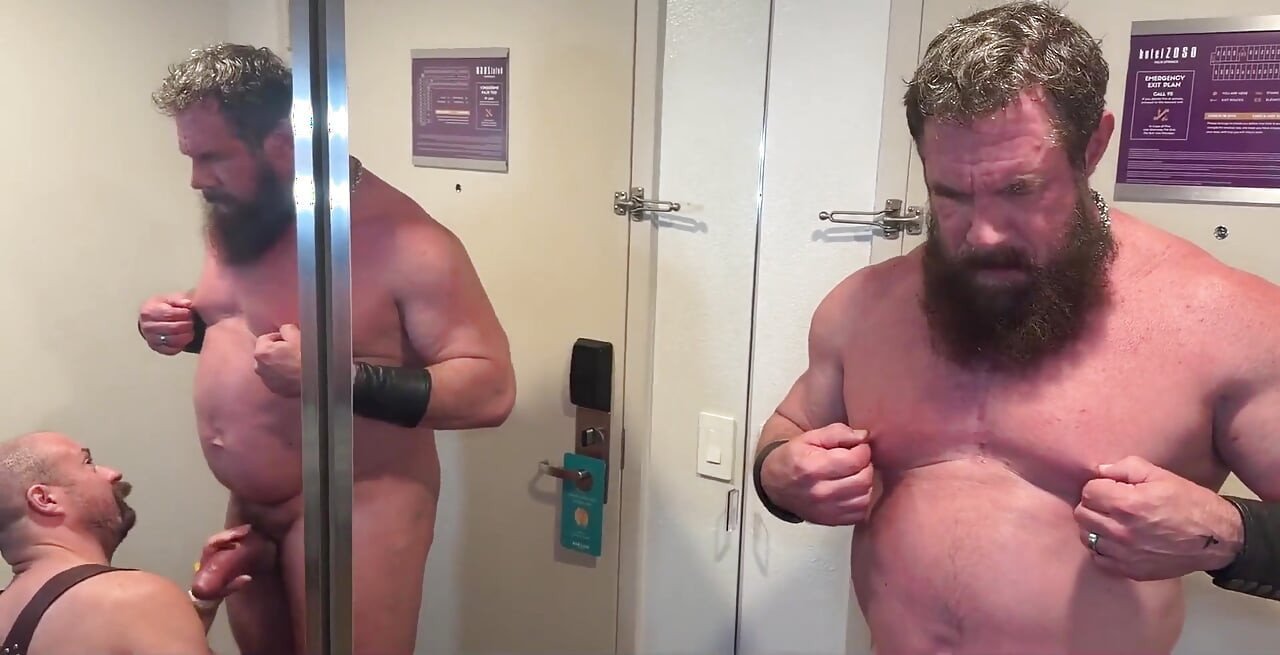 Muscle Bear Takes Giant Cock