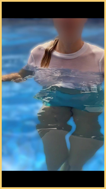 Wifey wet shirt in the pool with perfect braless tits