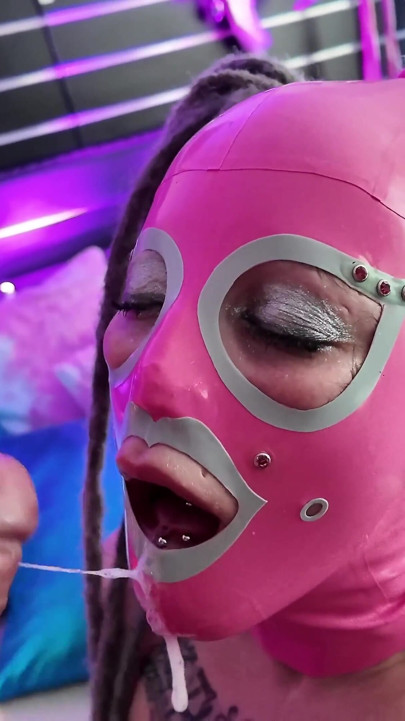 Sucking Fat Cock in Latex Hood