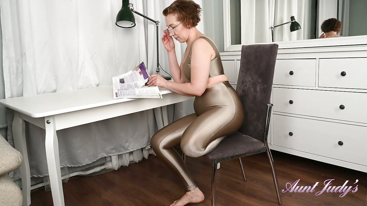 50yo Mature Redhead MILF Sara Varda Slides Out of Her Sexy Satin Leggings