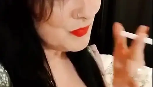 Cute Smoking MILF Red Lipstick