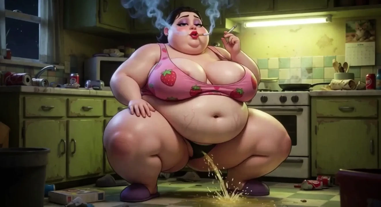 Smoking Pregnant BBW Pisses on Floor - Horny with Massive Belly