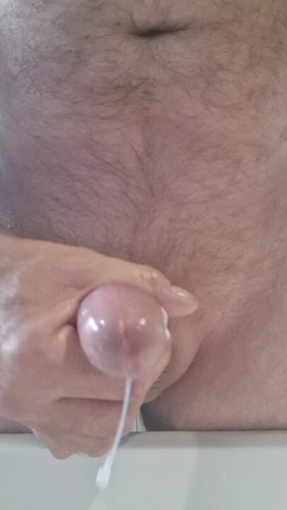 Jerking off with lube.