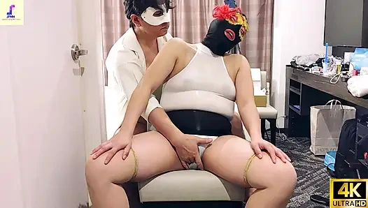 A Mature Woman in Erotic Cosplay Is Engrossed in Masturbation, Her Vaginal Fluids Dripping Out.