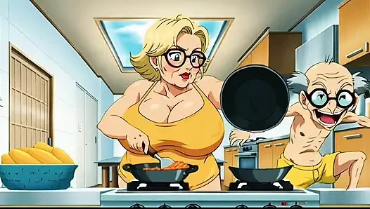 Hentai Granny Gets Double Hot Love for Breakfast