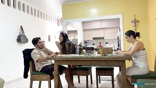 I fuck my girlfriend's daughter 18+ at the table while she doesn't see us!