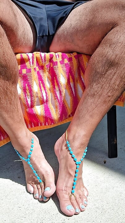 Sitting outside in the sun showing off my barefoot sandals and toes