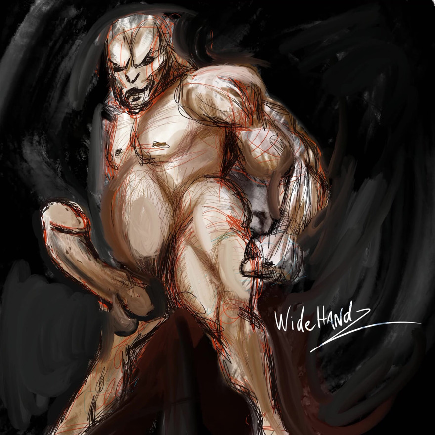 A creature with a big cock coming out of the darkness