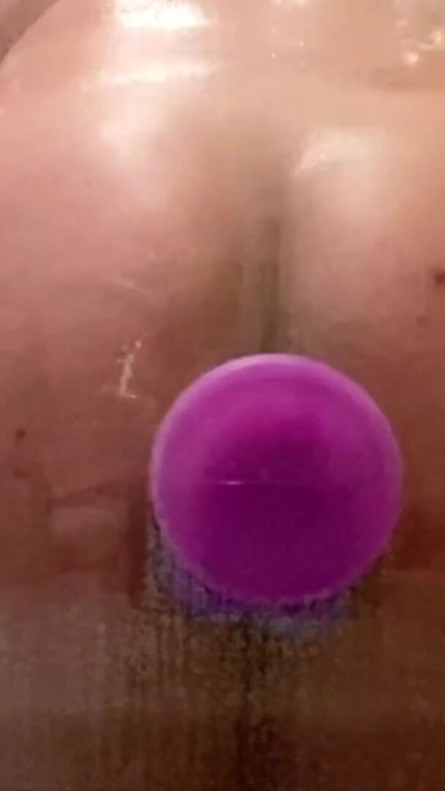 Big bubble butt fucking dildo against glass | Clip 1