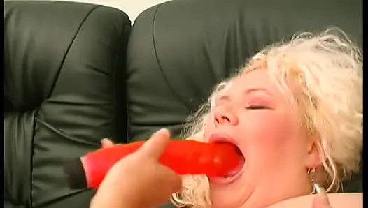 Chunky Lesbians in Red Lingerie Ram Red Vibrator in Juicy Pussies