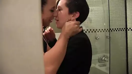 Real lesbian couple have dildo sex in shower