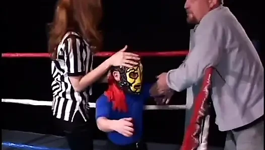Midget wrestler gets fucked and rode by the brunette babe