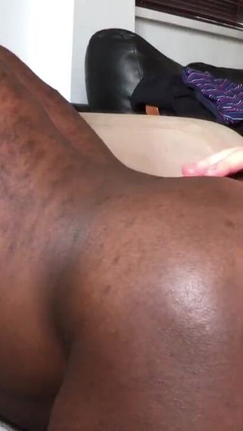 Black oiled muscle butt receives deep clean out and finger fuck
