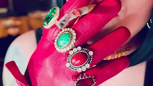 Red Leather Gloves & Rings! Smoking Tart Tina Snua Smokes A Cigarette & Shows Off Her Gloves - Smoker