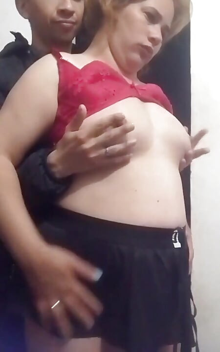 Masturbating Her Standing in Front of the Webcam Recorded From the Side