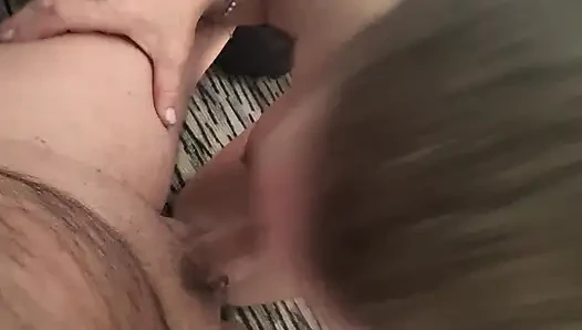 Nympho Wife Sucks Balls While Daddy Milks His Cock and Cum's