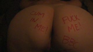 Slut wife Debra with a message on her butt