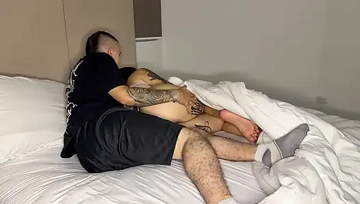 Horny blonde wakes up with huge cock and makes her wet dream come true