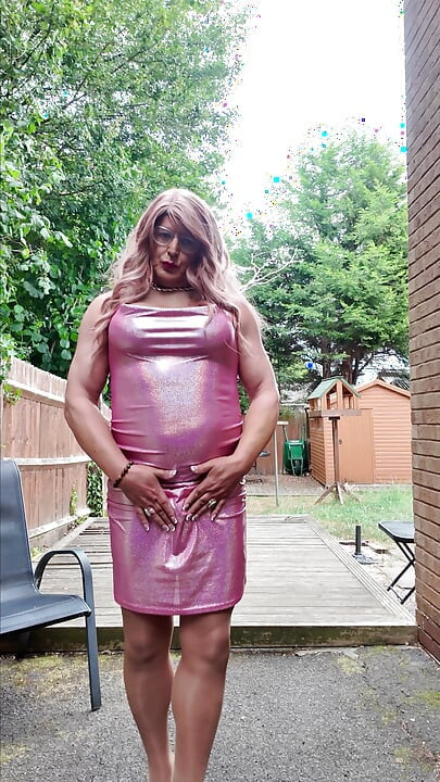 Sexy Crossdresser kellycd2022 in my pink shiny dress  sexy seamless pantyhose and heels