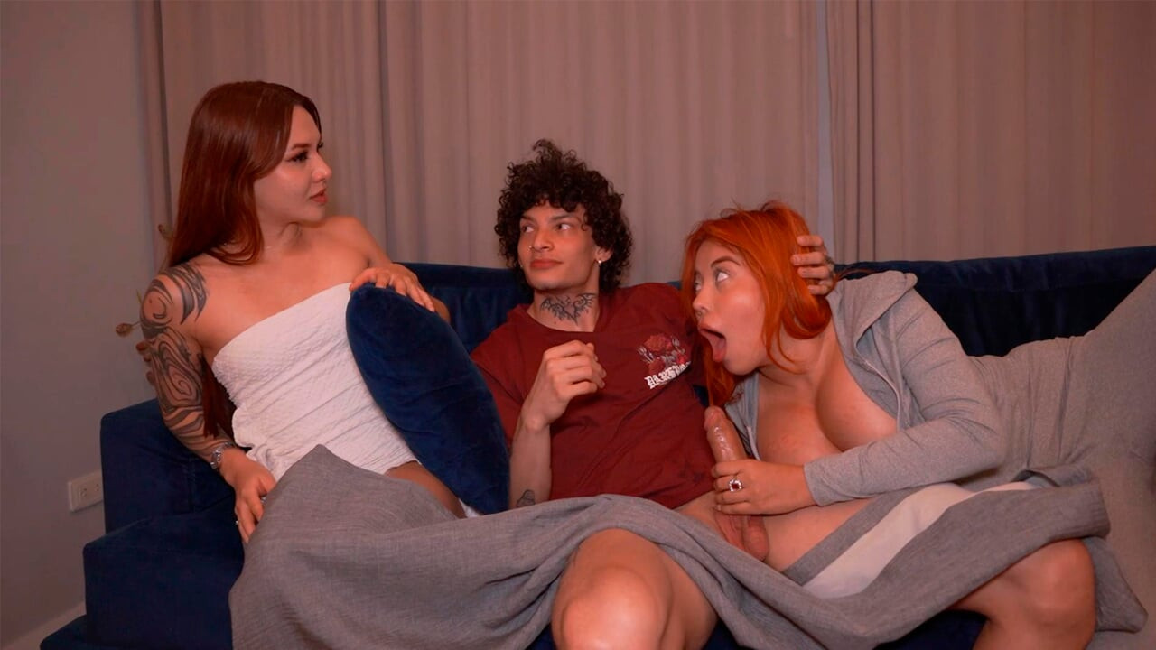Threesome with my stepson and his girlfriend after she caught me sucking his dick