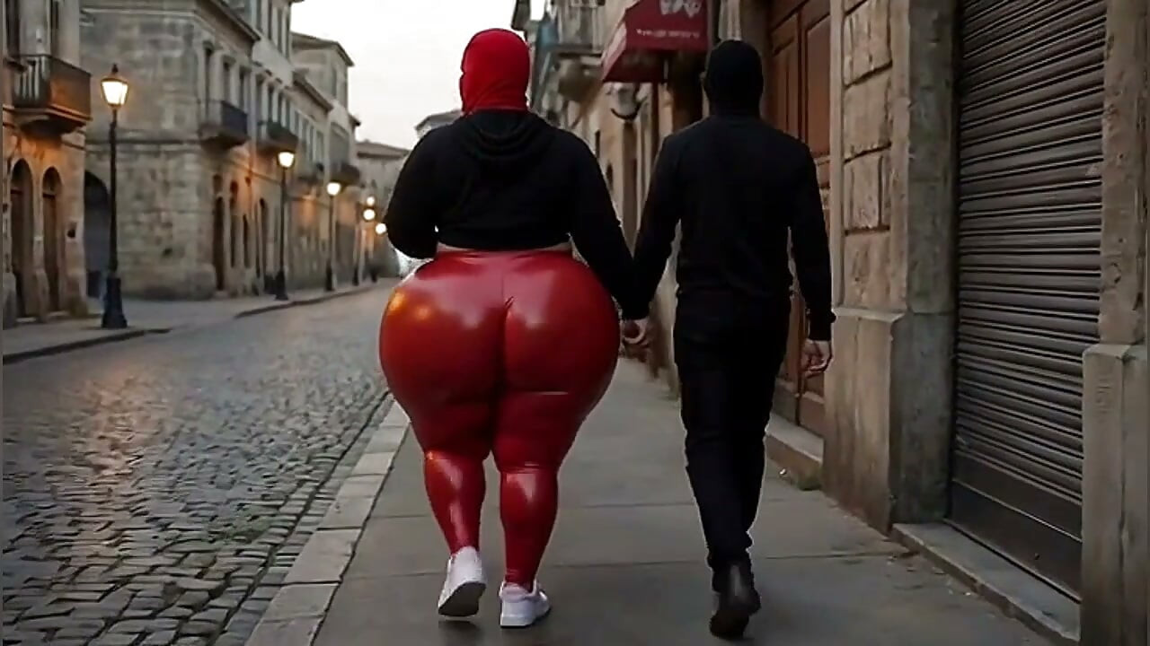 Big Ass Girl Walking in Tight Leggings on the Street