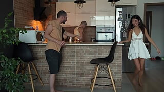 Family Routine - Unfaithful Woman Constantly Fucks with Anyone in Front of Her Cuckold Husband - How She Loves Cum in Her Mouth