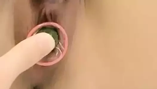 Squirting with cucumber and electric masturbation stick