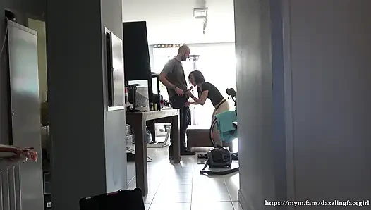 I Got Too Horny Watching the Electrician So I Sucked Him and Let Him Creampie Me Bareback