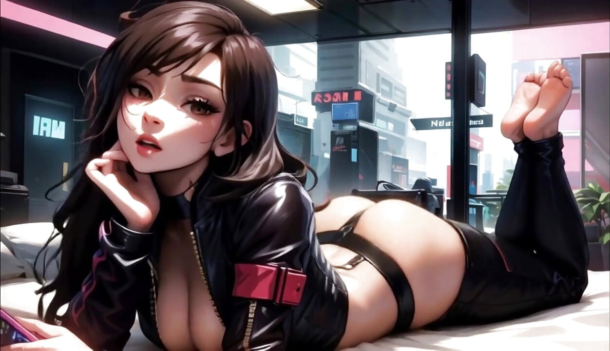 Cyberpunk Motorcycle Chick Rendez-Vous at the High Rise Hotel AI