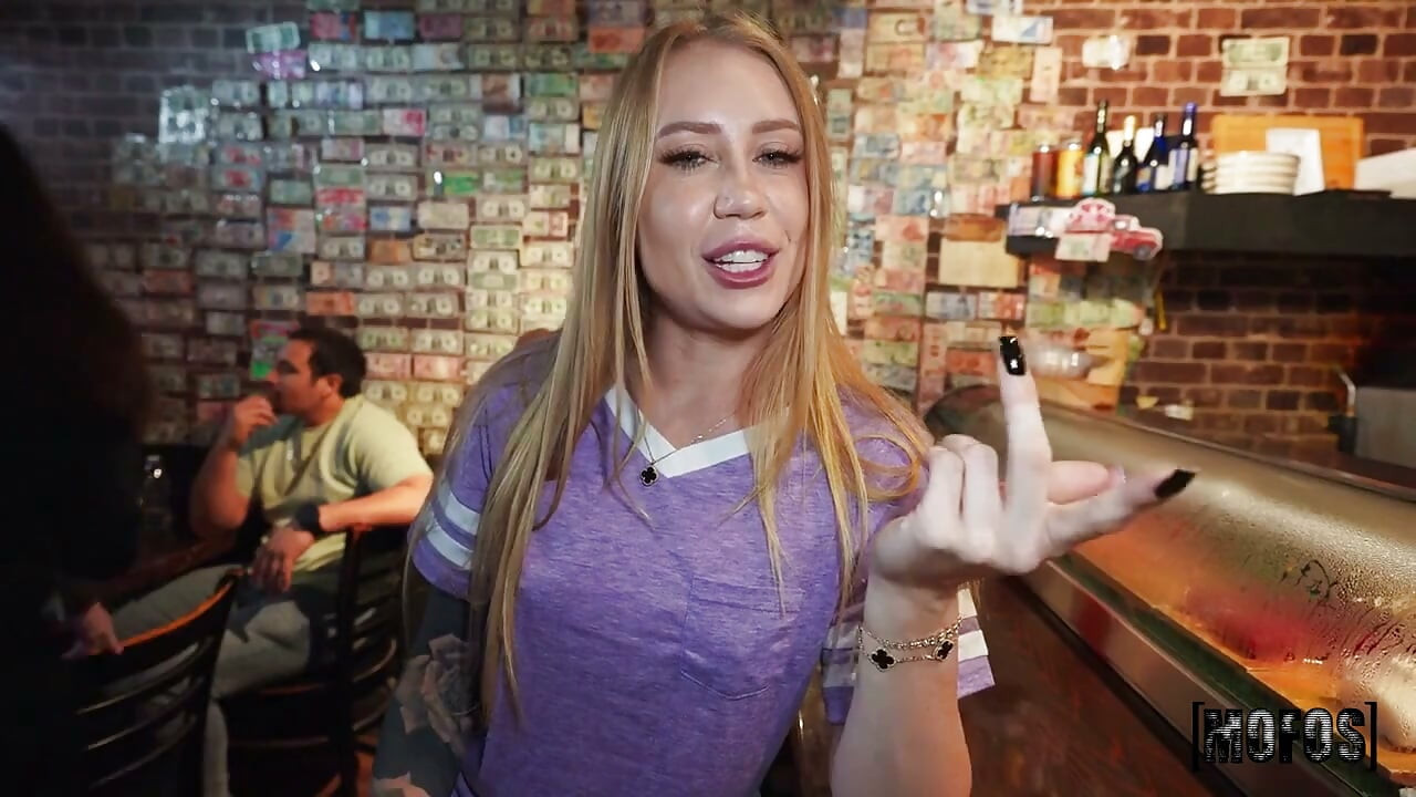 Lets Post It - Cute Inked Blonde Rides Cock POV in Public Bar