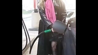 transvestite slut at gas station, roadside and mall