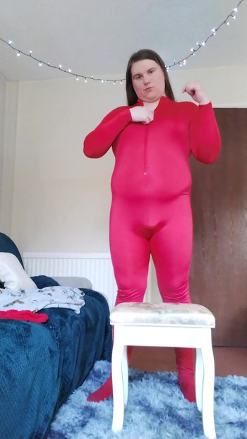 Mega trans BBW curves squeezed into a bodysuit | Clip 1