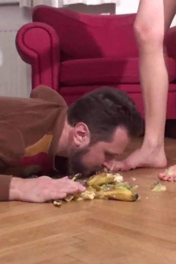 Crushing food for my slave to eat