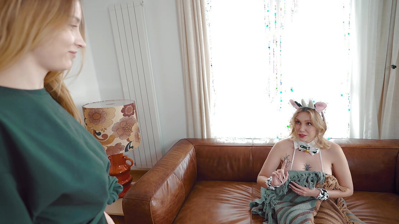 Awkward Threesome with Stepmother in a Cow Suit!