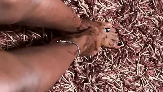 Hot ebony babe foot massage section
