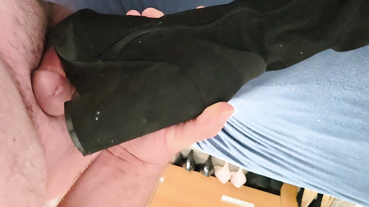 Challenging romance with black suede overknee GoGo boots 36