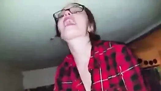 Big Glasses Swallows A Mouthful Of Cum