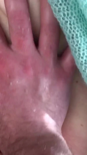 Powerful moment from "Husband made a huge stretched cunt out of my cute pink pussy after helping me trim the bushes. Fist."