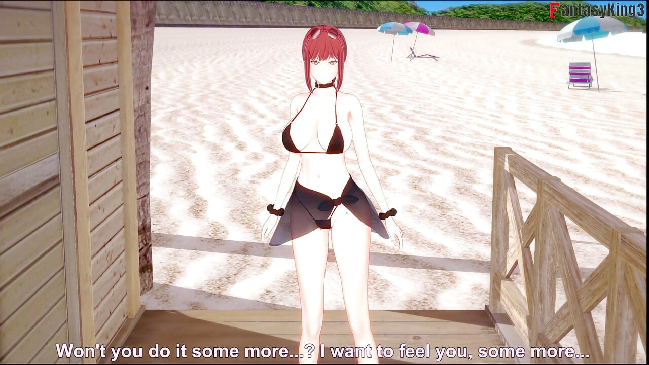 Makima blowjob on the beach - chainsaw man