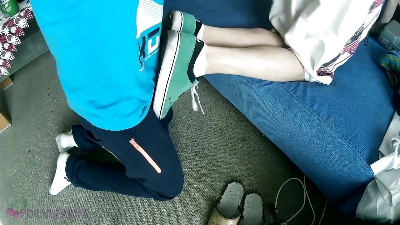 My friend twink gave me a footjob (shoes, socks, barefeet)