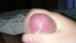 Cumshot from my hard, hot cock in bed