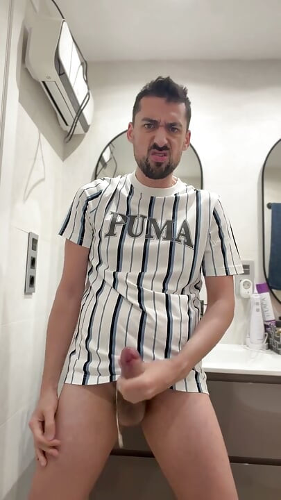 Hot Stepdaddy Wanking off in Public Bathroom