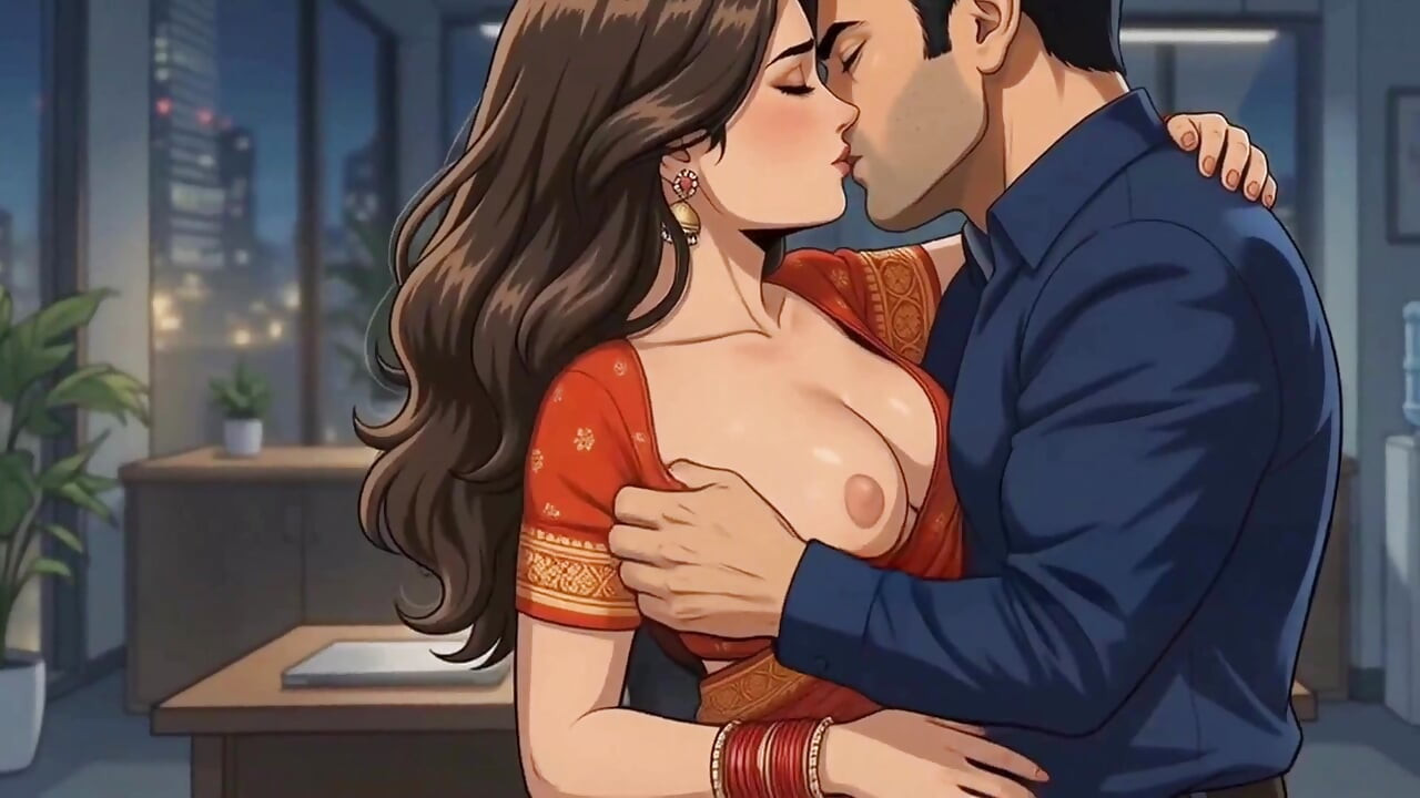 Secretaria india se casa con Hardcore Dia en la animación de promoción de la oficina nocturna (ia generada)