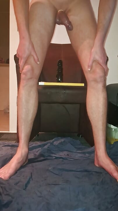 Hot Gay with Beautiful Feet Rides Dildo and Has Pissing Orgasm