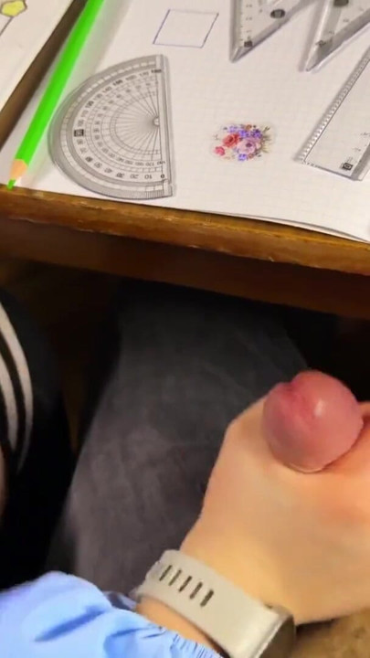 Asian HIGH SCHOOLGIRL Handjob again in MATH Class under the Table | Clip 1