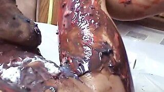 Sexy blonde gets fucked and smeared with edible paint by neighbor
