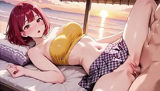 Sie werden nie erraten, wie tief dieses rothaarige Hentai-schätzchen es bei Sonnenuntergang nimmt