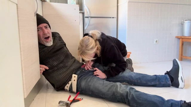 Hot Wife Blowjob to the Plumber in My Kitchen